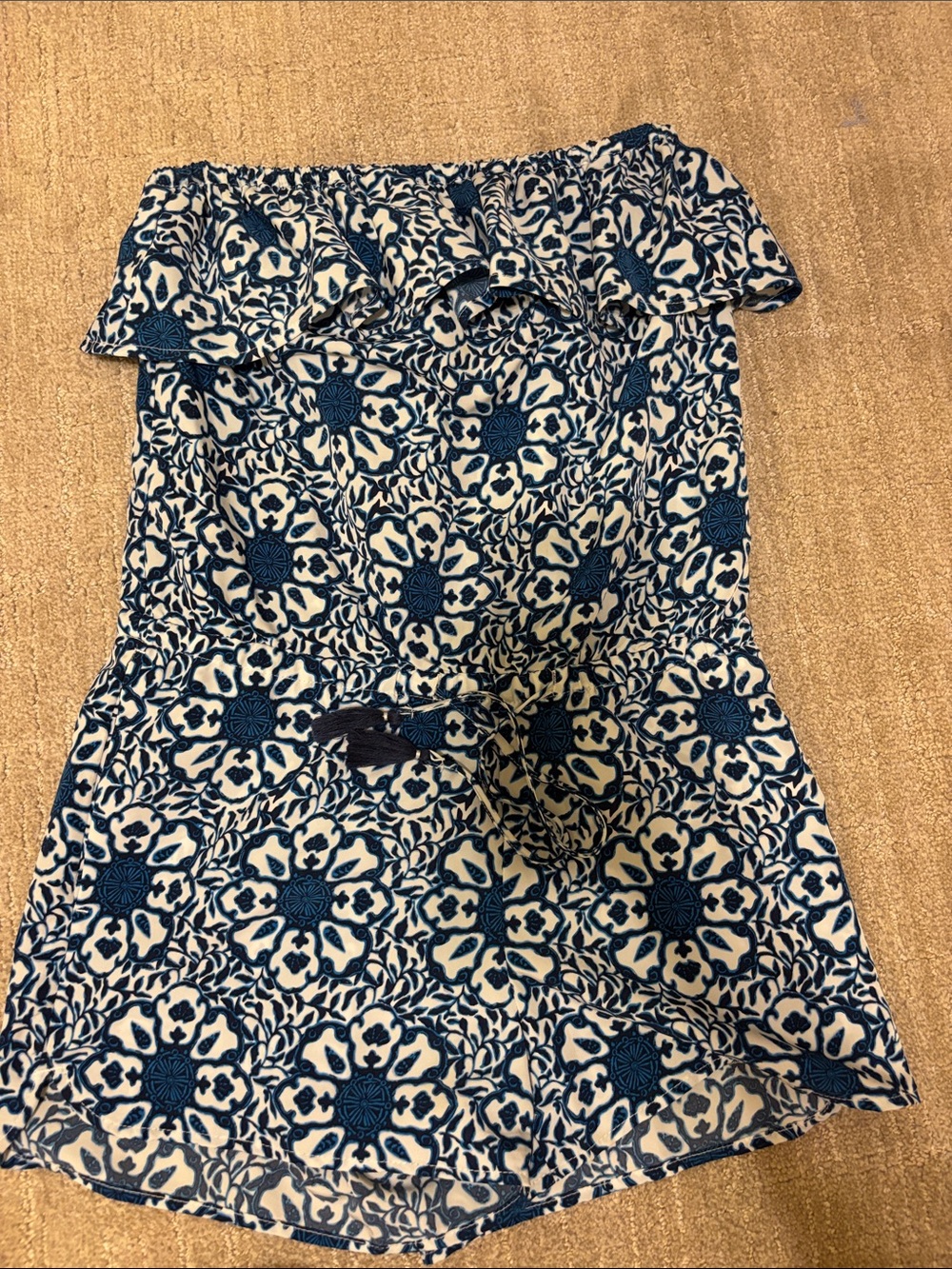 Vineyard Vines Navy and White Floral Strapless Romper